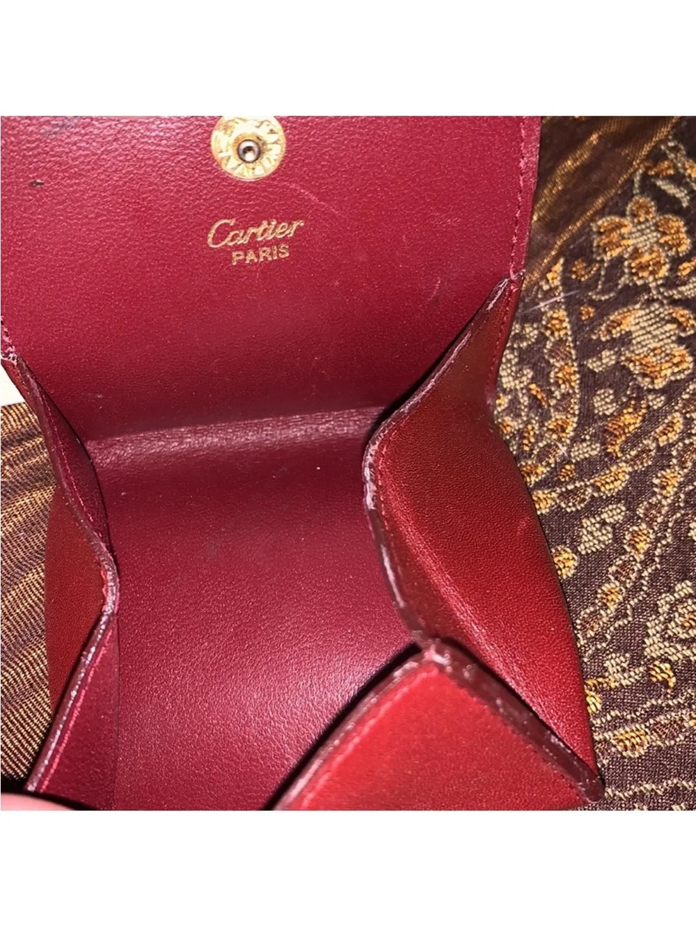 Cartier Burgundy Leather Money Clip with Gold Corners